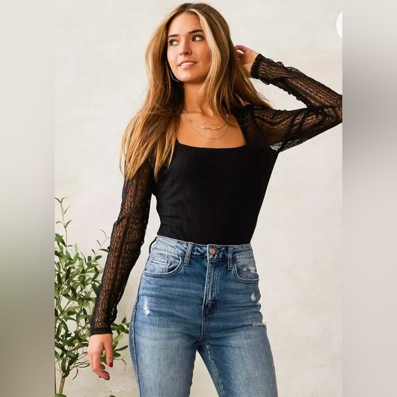 Willow + Root Black Lace Bodysuit Size S - Picture 2 of 12